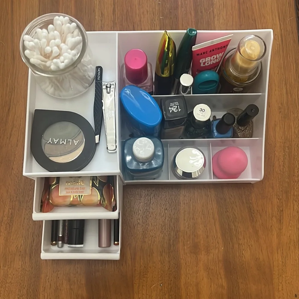 New White Makeup Organizer Vanity Bathroom Countertop Cosmetics with Drawers